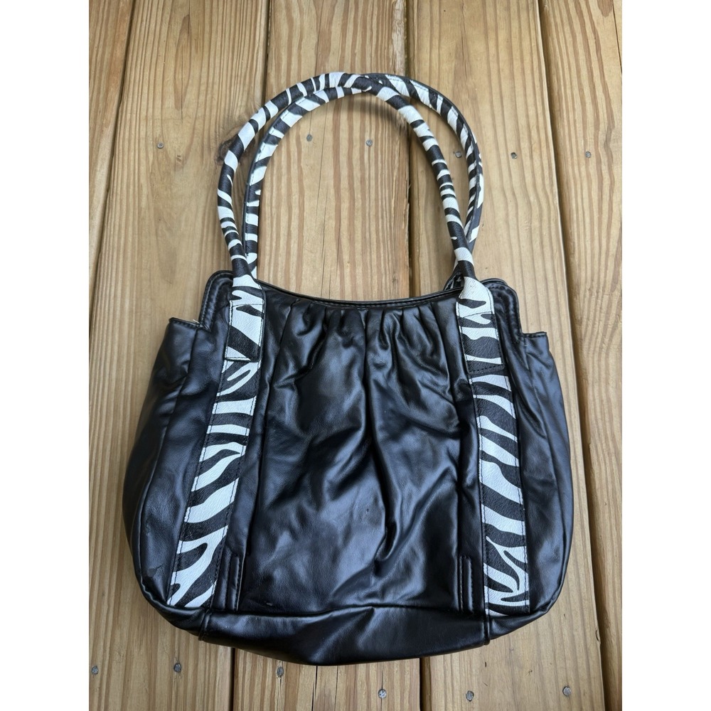 Vintage Y2K Zebra Print Black Faux Leather Shoulder Bag Purse